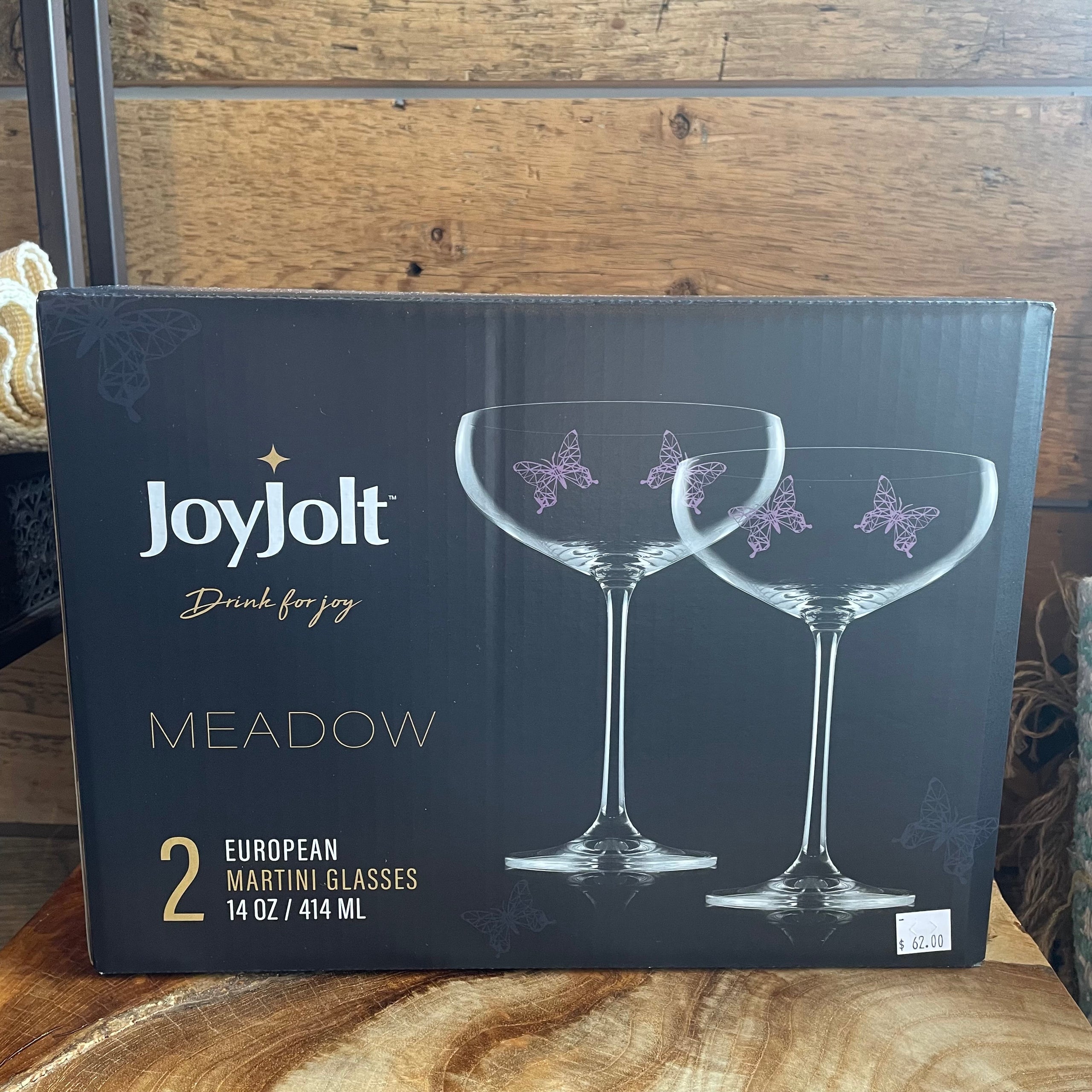 JoyJolt Set of 2 Meadow Butterfly Crystal Champagne Flutes 