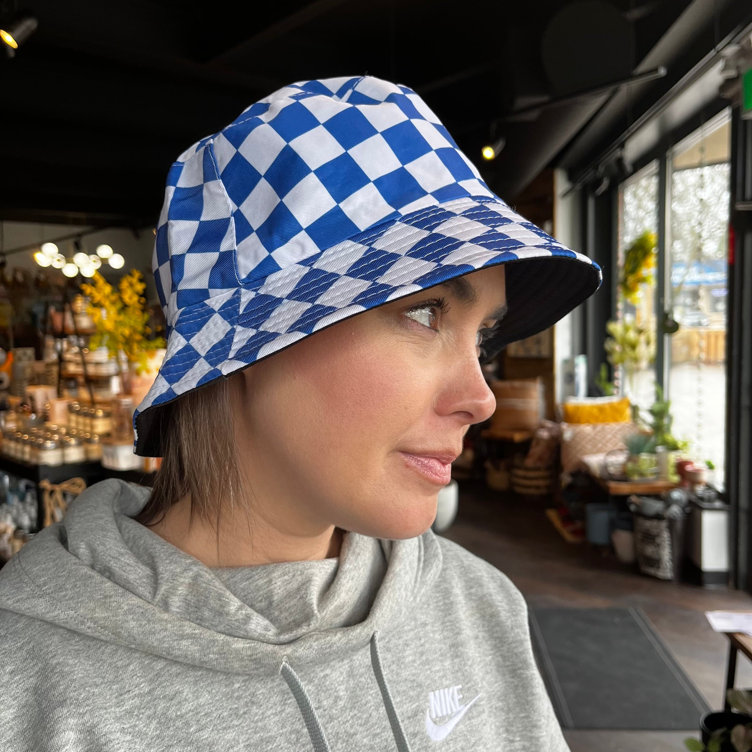 Bucket Hat-Blue and White Checker